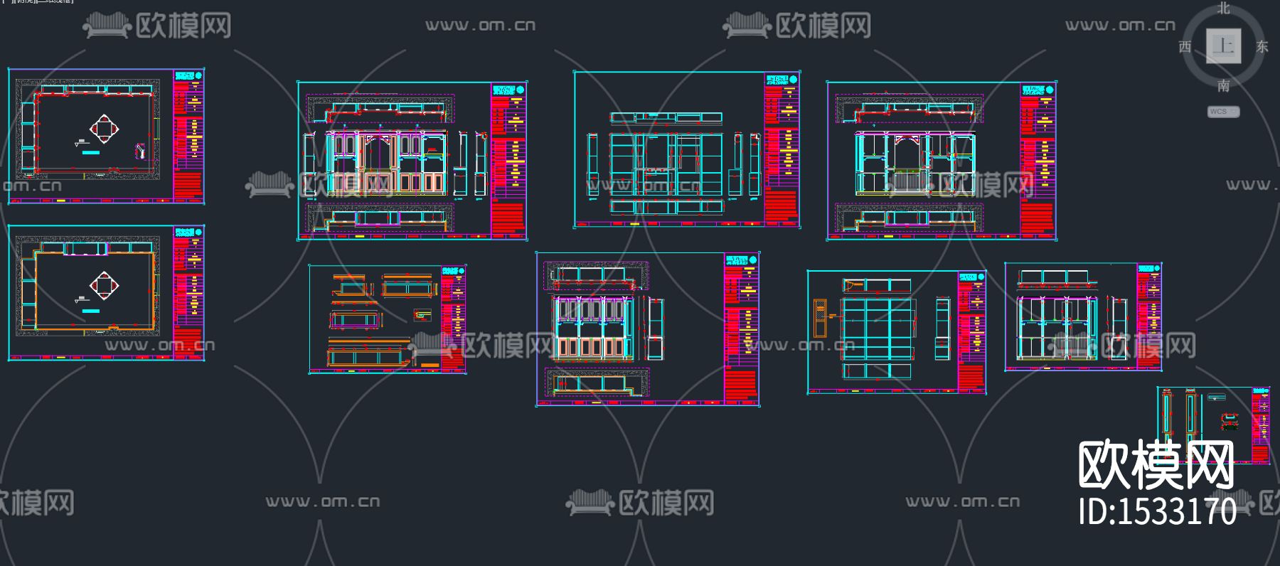 书柜展示柜储物柜cad图纸下载（渲染图4）