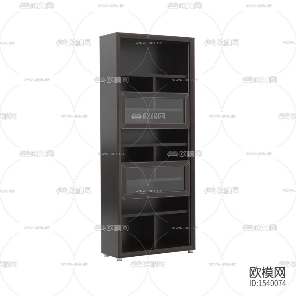 现代轻奢黑色实木玻璃书柜