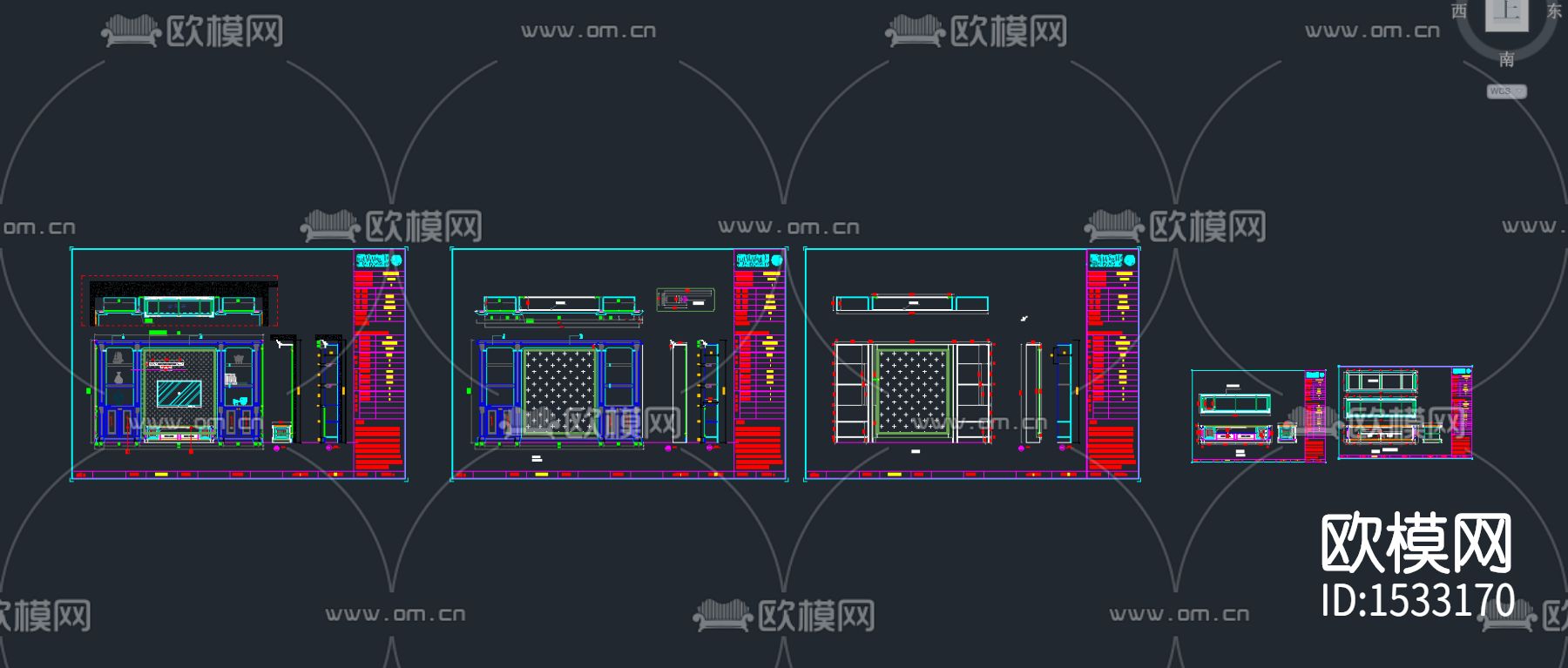 书柜展示柜储物柜cad图纸下载（渲染图6）