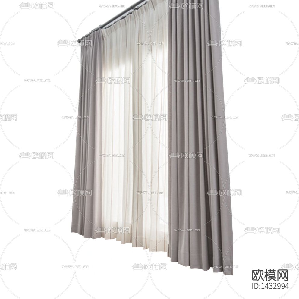 现代简约创意灰色布艺遮光窗帘下载（渲染图2）