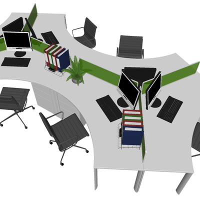  现代卡座员工办公桌su模型 