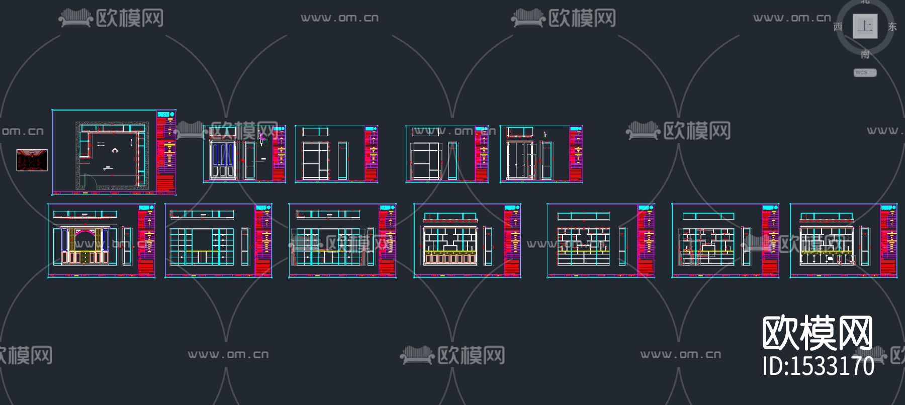 书柜展示柜储物柜cad图纸下载（渲染图5）