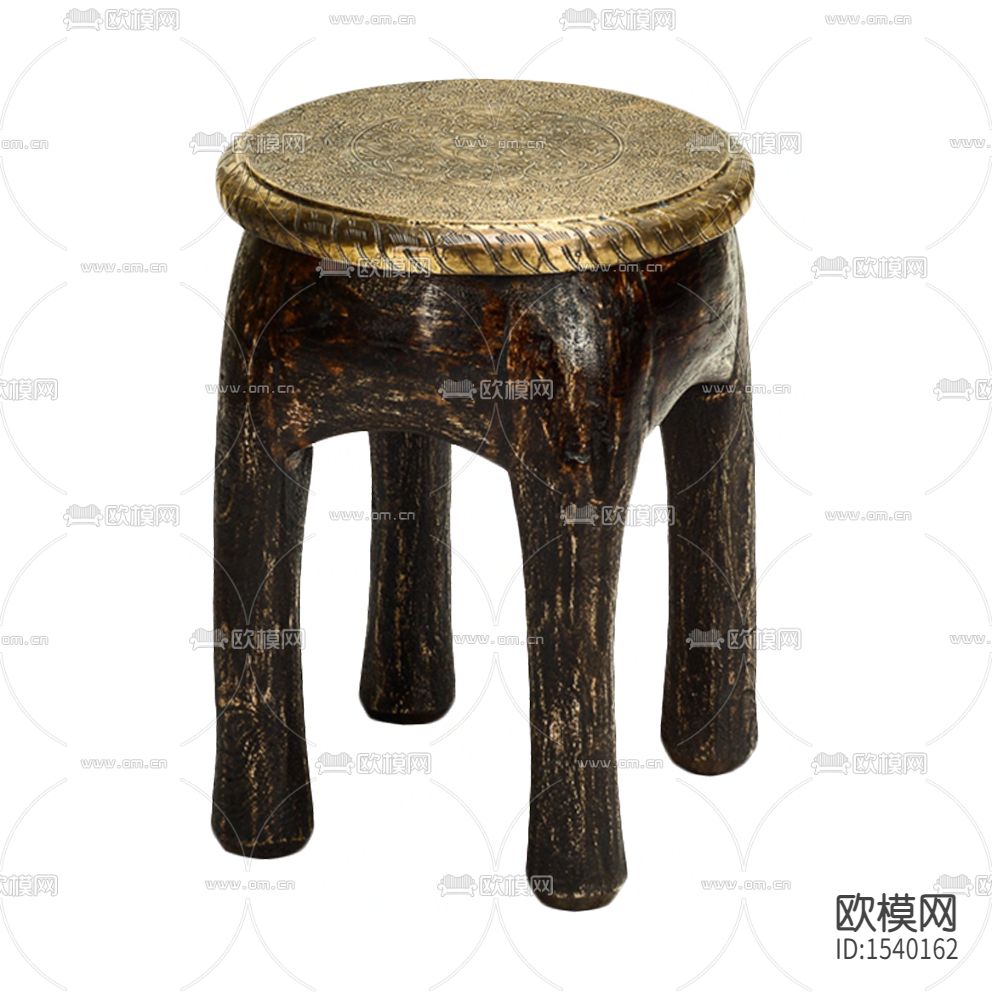 东南亚古典实木镶铜雕刻凳子下载