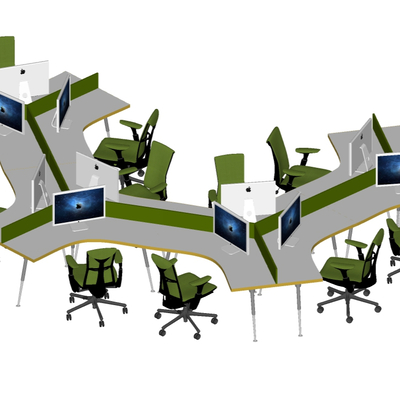  现代卡座员工办公桌su模型 