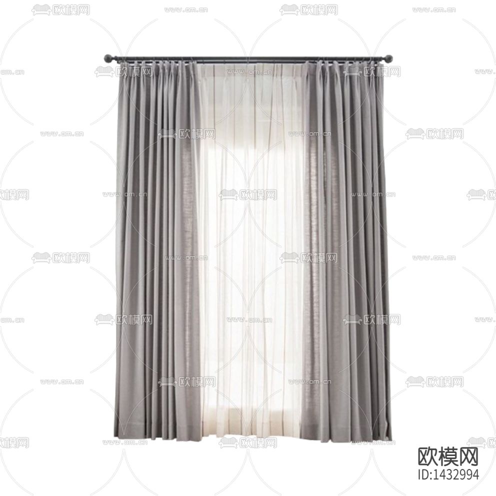 现代简约创意灰色布艺遮光窗帘下载（渲染图1）