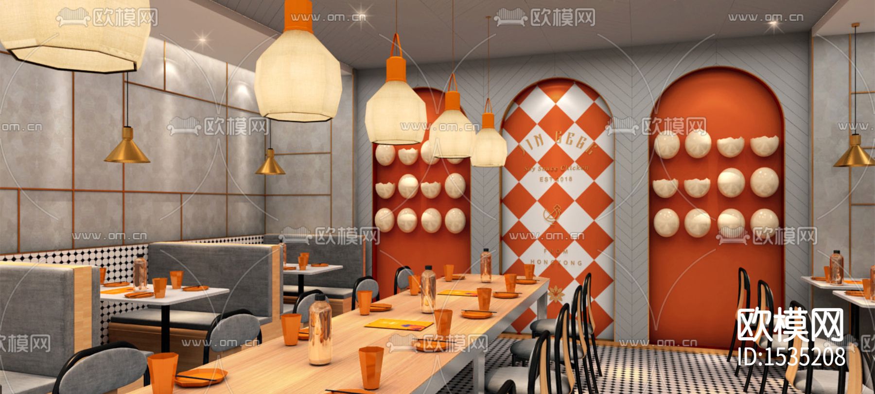 深圳网红餐厅cad施工图下载（渲染图5）