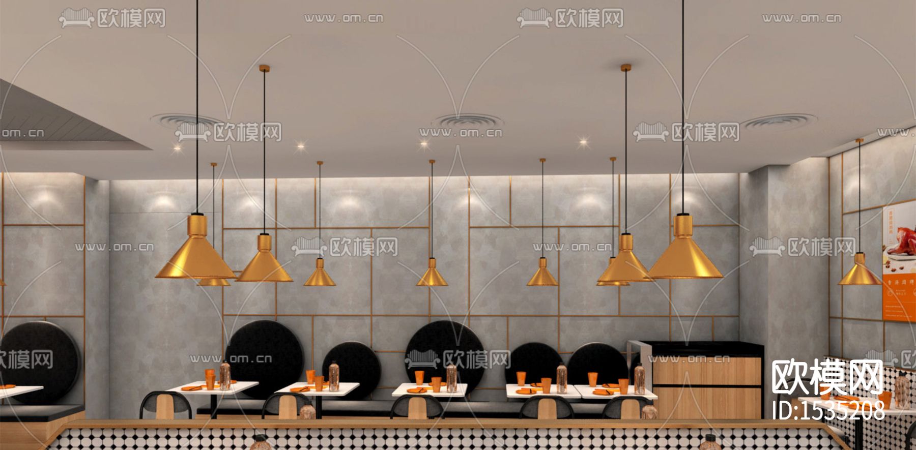 深圳网红餐厅cad施工图下载（渲染图4）