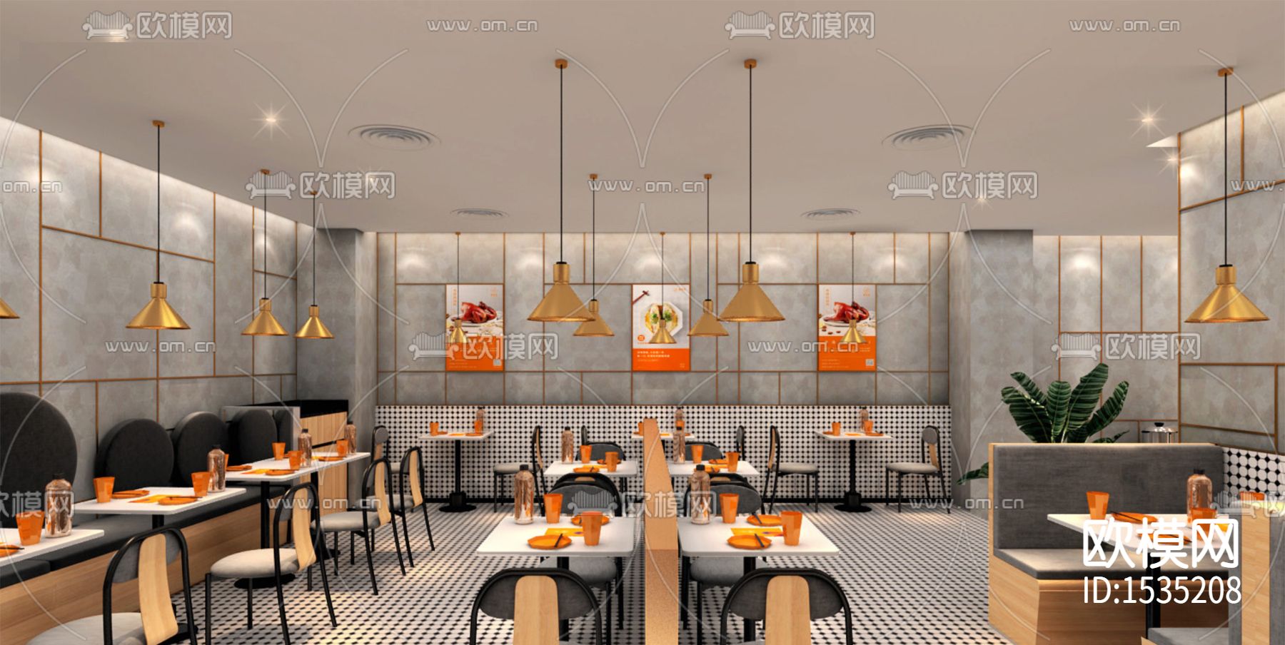 深圳网红餐厅cad施工图下载（渲染图6）