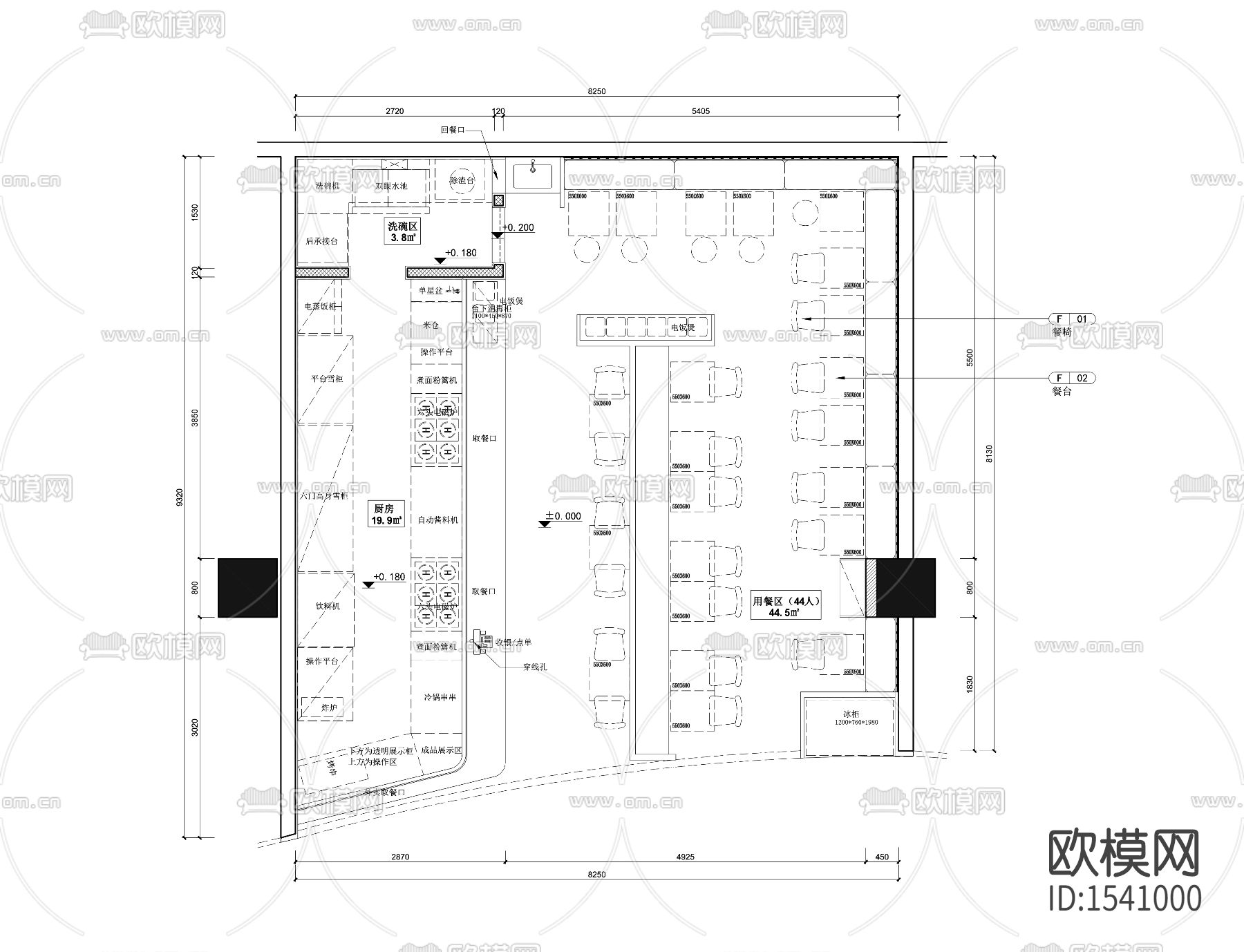 餐厅cad施工图下载（渲染图1）