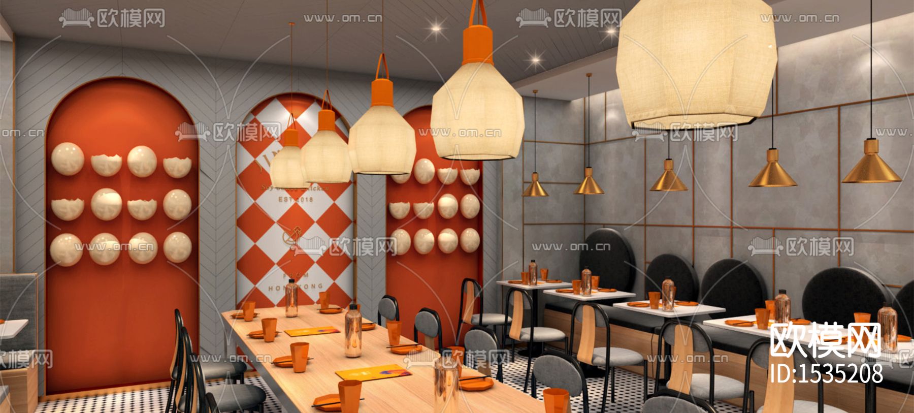 深圳网红餐厅cad施工图下载（渲染图7）