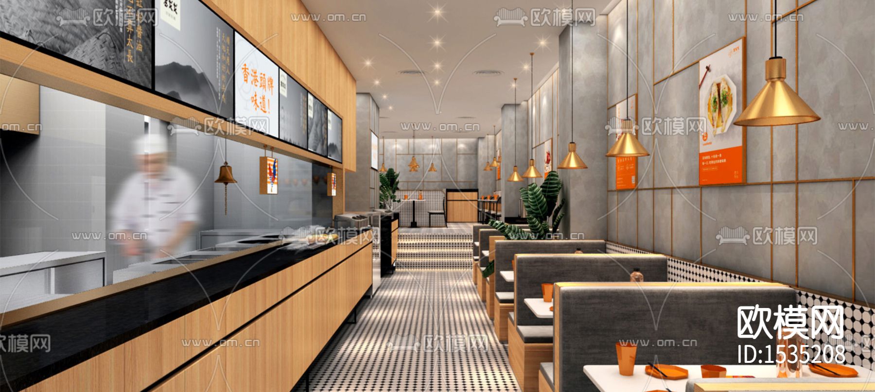 深圳网红餐厅cad施工图下载（渲染图3）