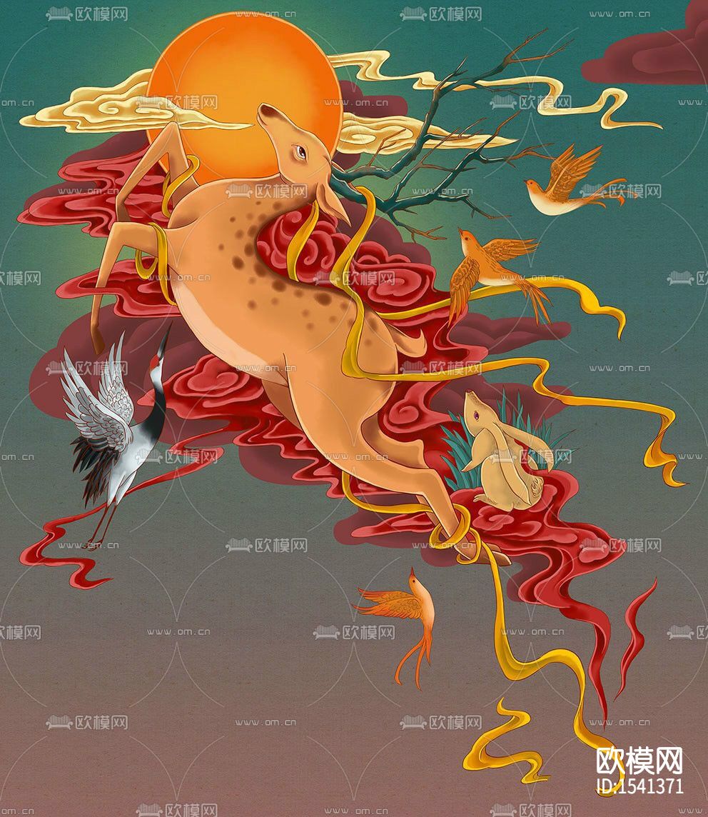 神话鹿鹤同春六合同春