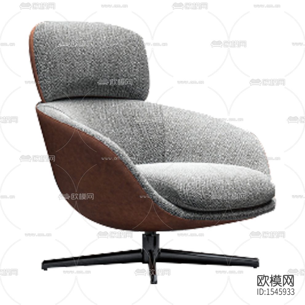 现代轻奢褐色皮革灰色布艺单人沙发下载