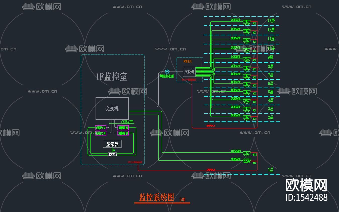 酒店监控cad施工图下载（渲染图1）