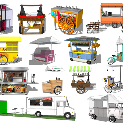  现代移动餐车su模型 