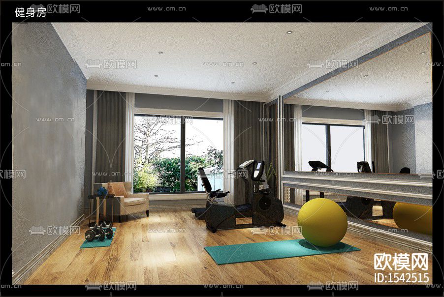 简欧别墅cad施工图下载（渲染图2）