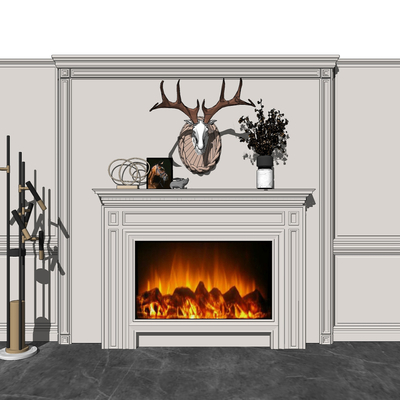  简欧壁炉su模型 