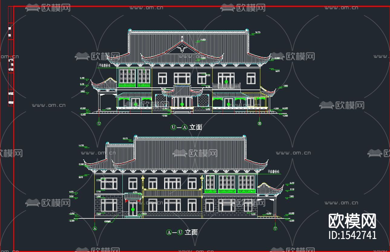 仿古建筑办公楼cad施工图下载（渲染图6）