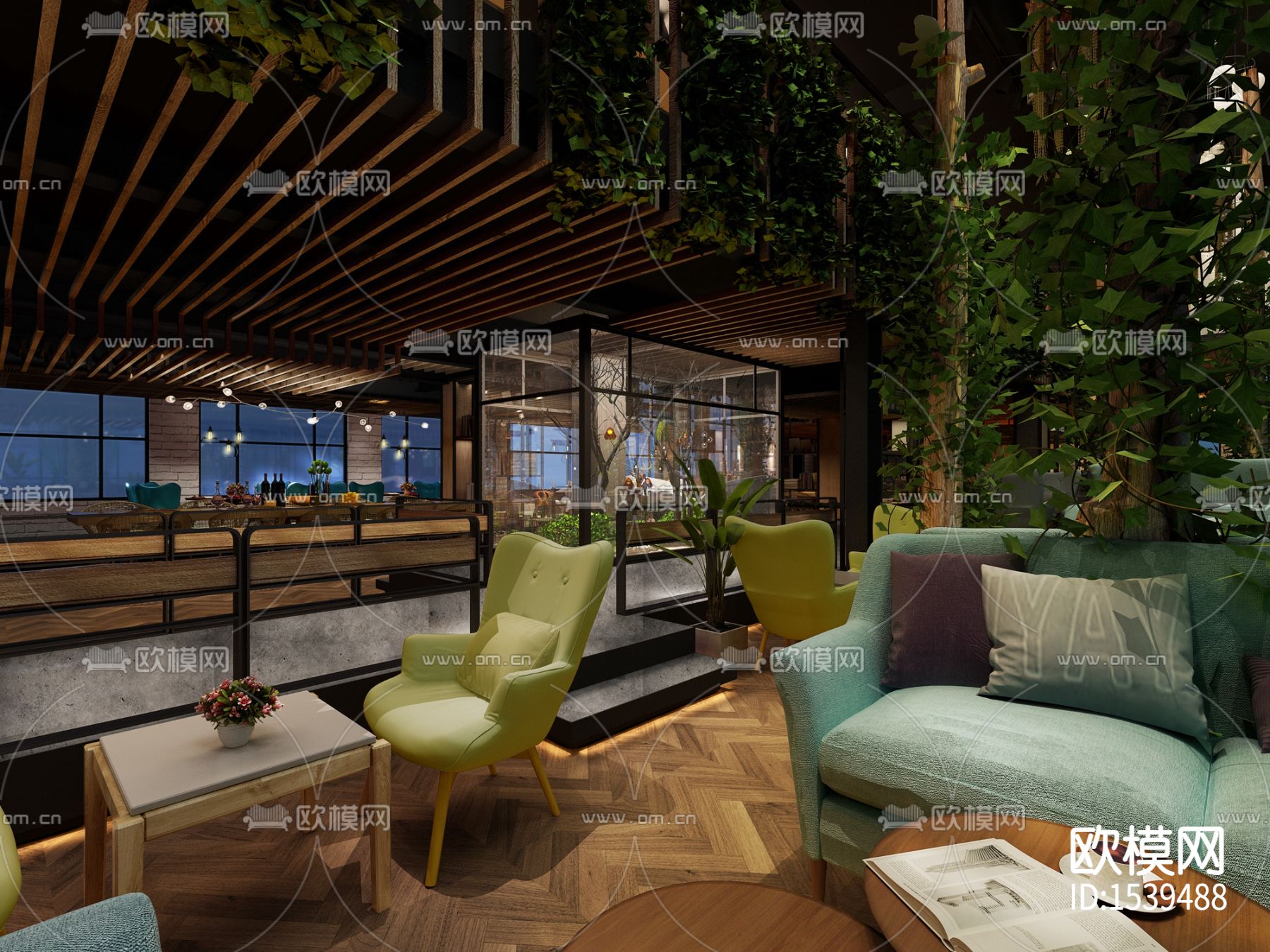 咖啡厅cad施工图下载（渲染图3）