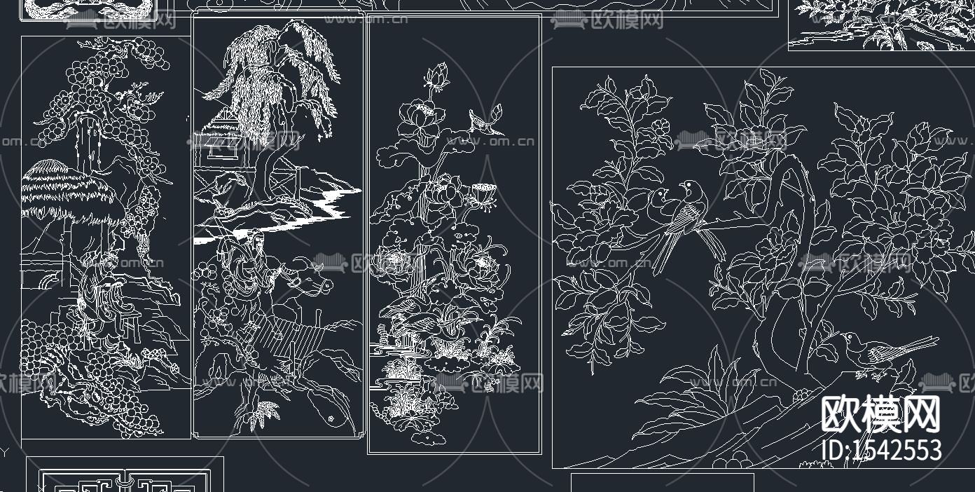 中式雕刻cad图库下载（渲染图6）
