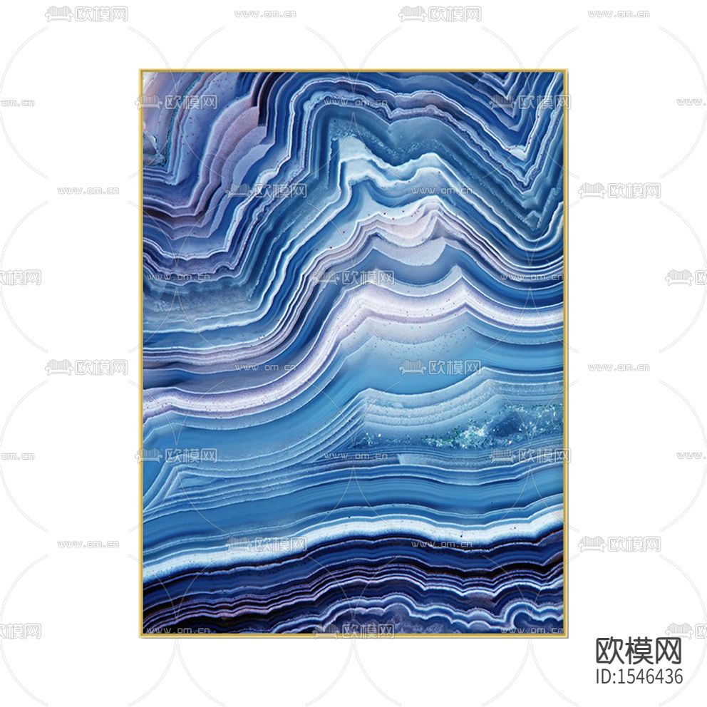 现代轻奢蓝色波浪纹抽象装饰画下载