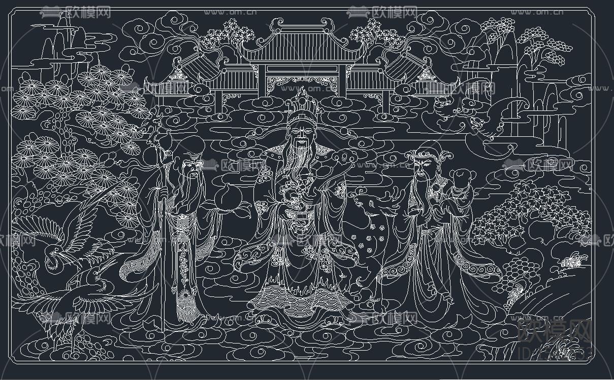 中式雕刻cad图库下载（渲染图1）