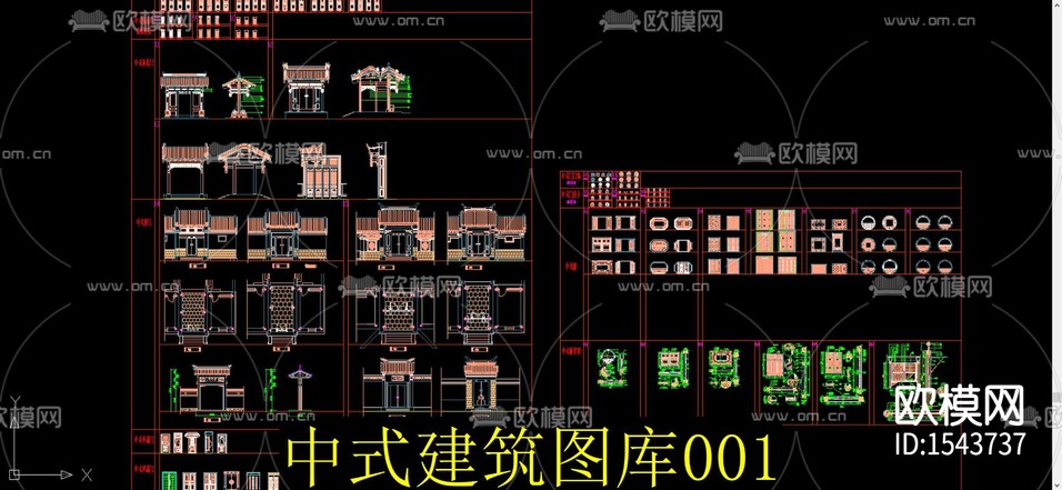 中式建筑cad施工圖下載(渲染圖1)