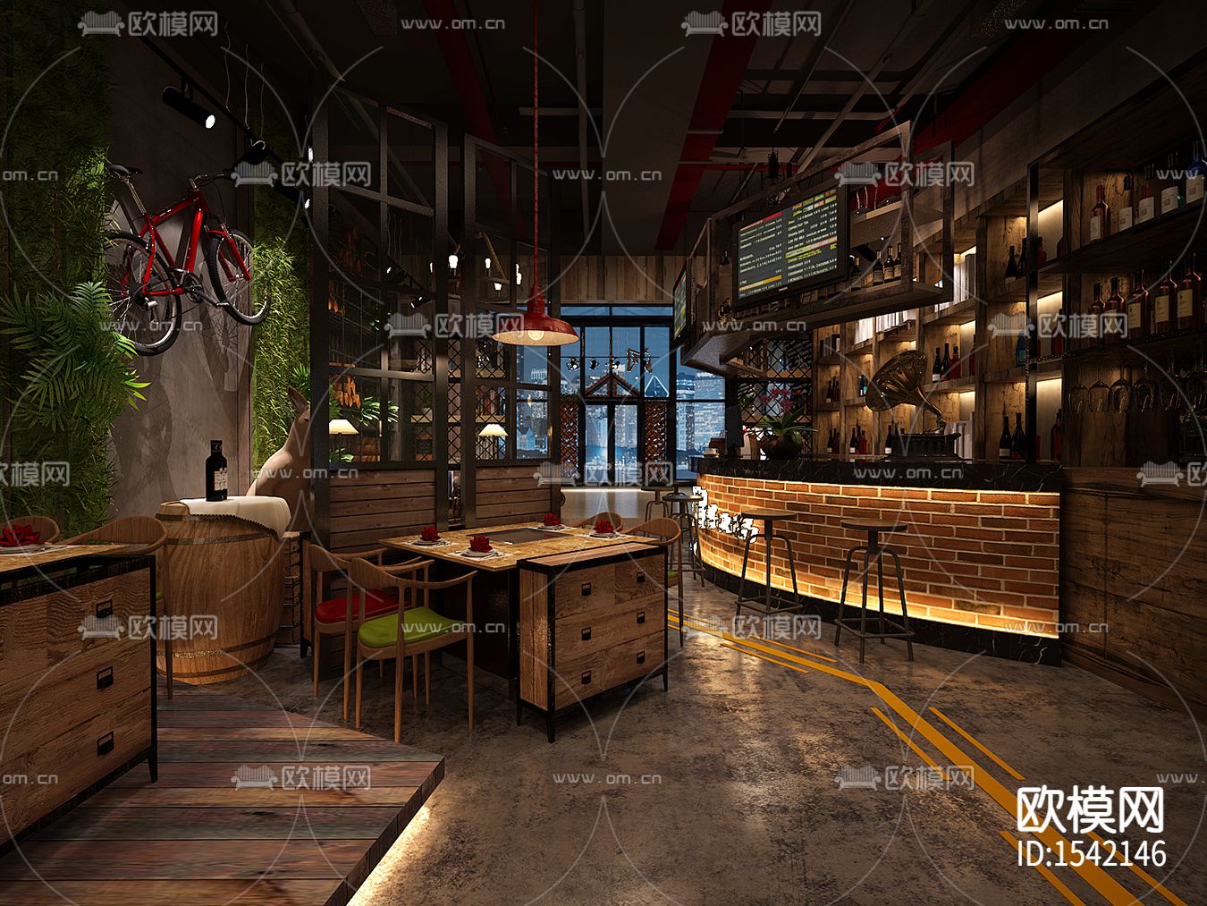 火锅店cad施工图下载（渲染图8）