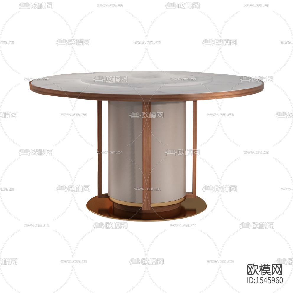 新中式轻奢实木大理石金属圆形餐桌下载