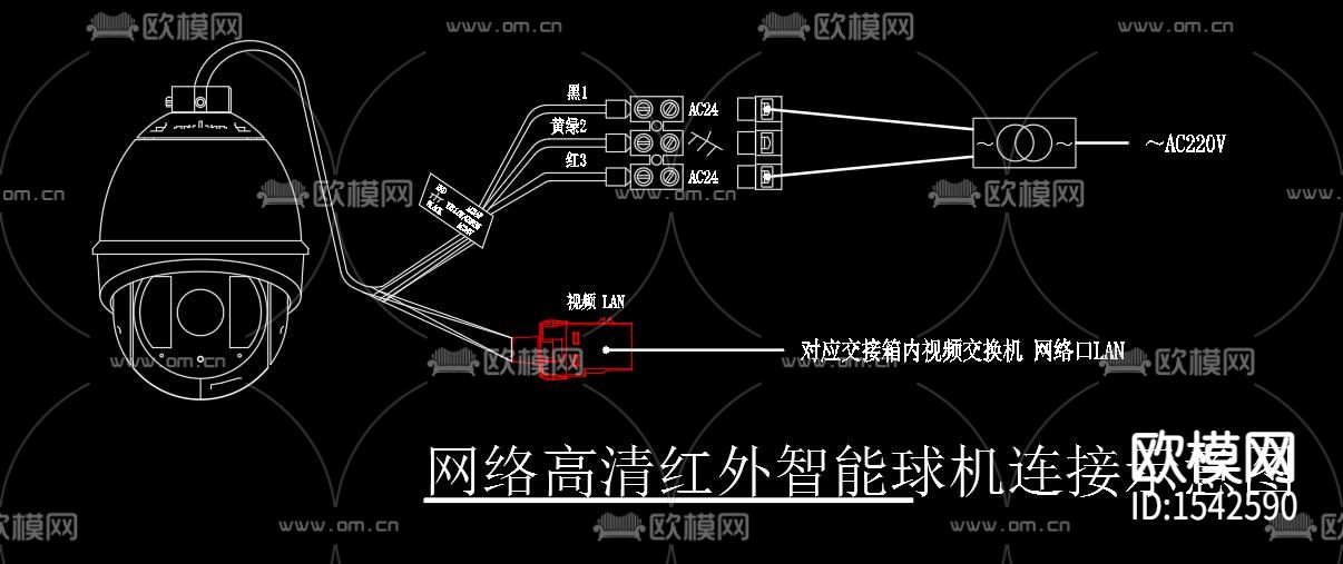 视频监控接线图cad图库下载（渲染图4）