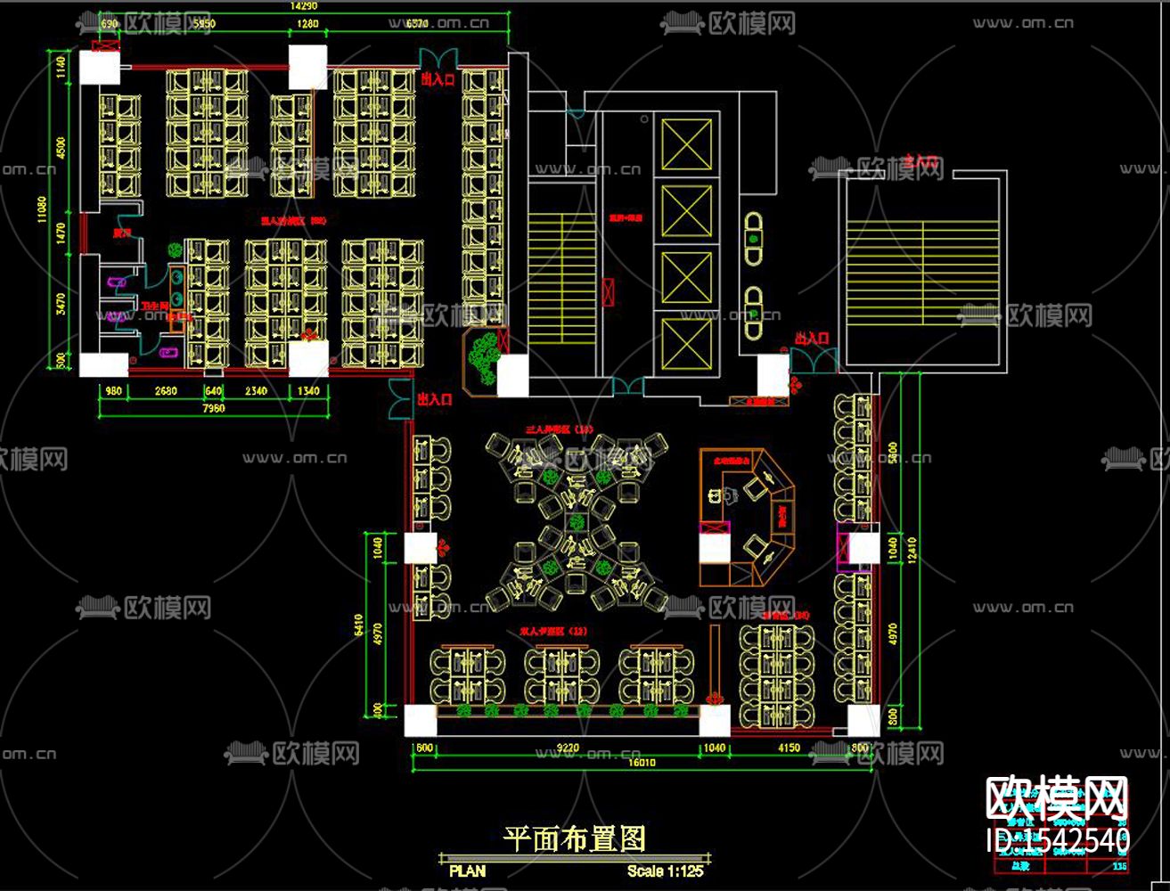 网吧cad施工图下载（渲染图1）