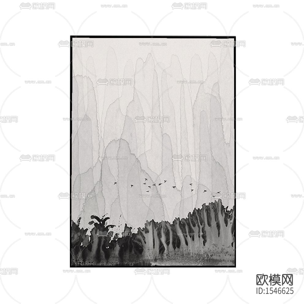 新中式禅意抽象水墨山水装饰画下载