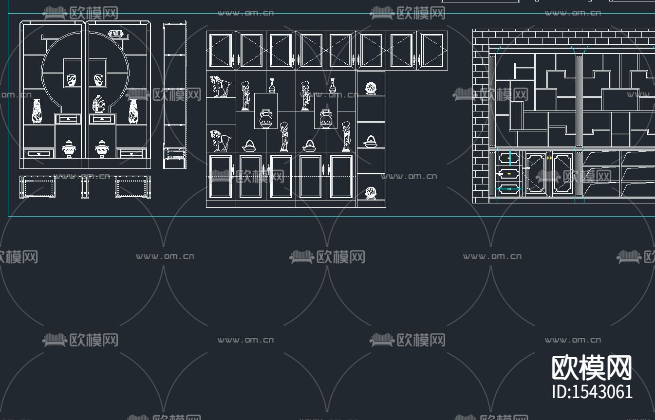 中式博古架酒柜cad图库下载（渲染图4）