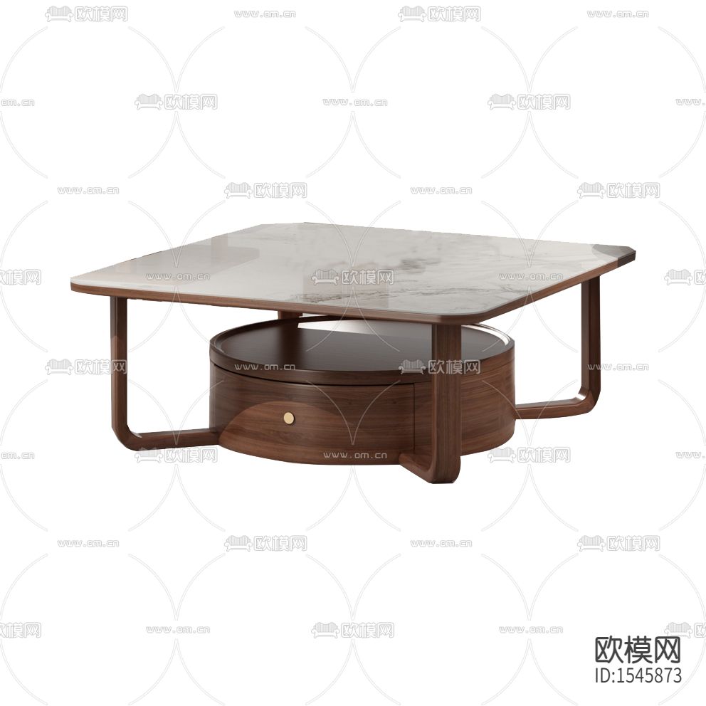 新中式禅意实木白色大理石方形茶几下载