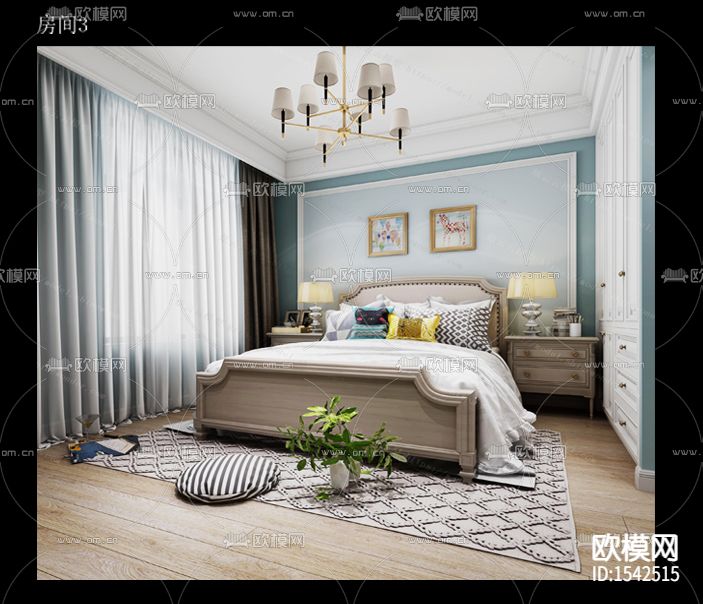 简欧别墅cad施工图下载（渲染图5）