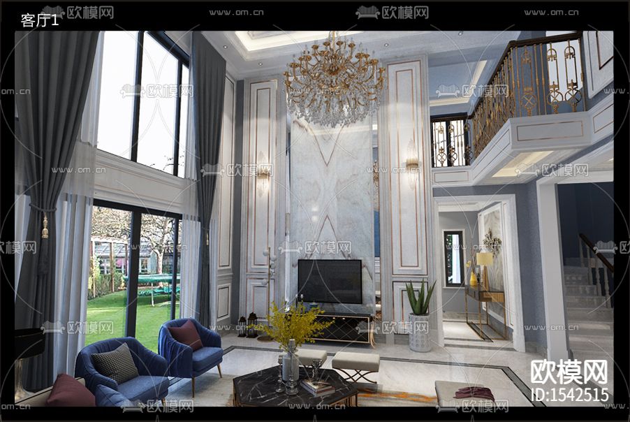 简欧别墅cad施工图下载（渲染图7）