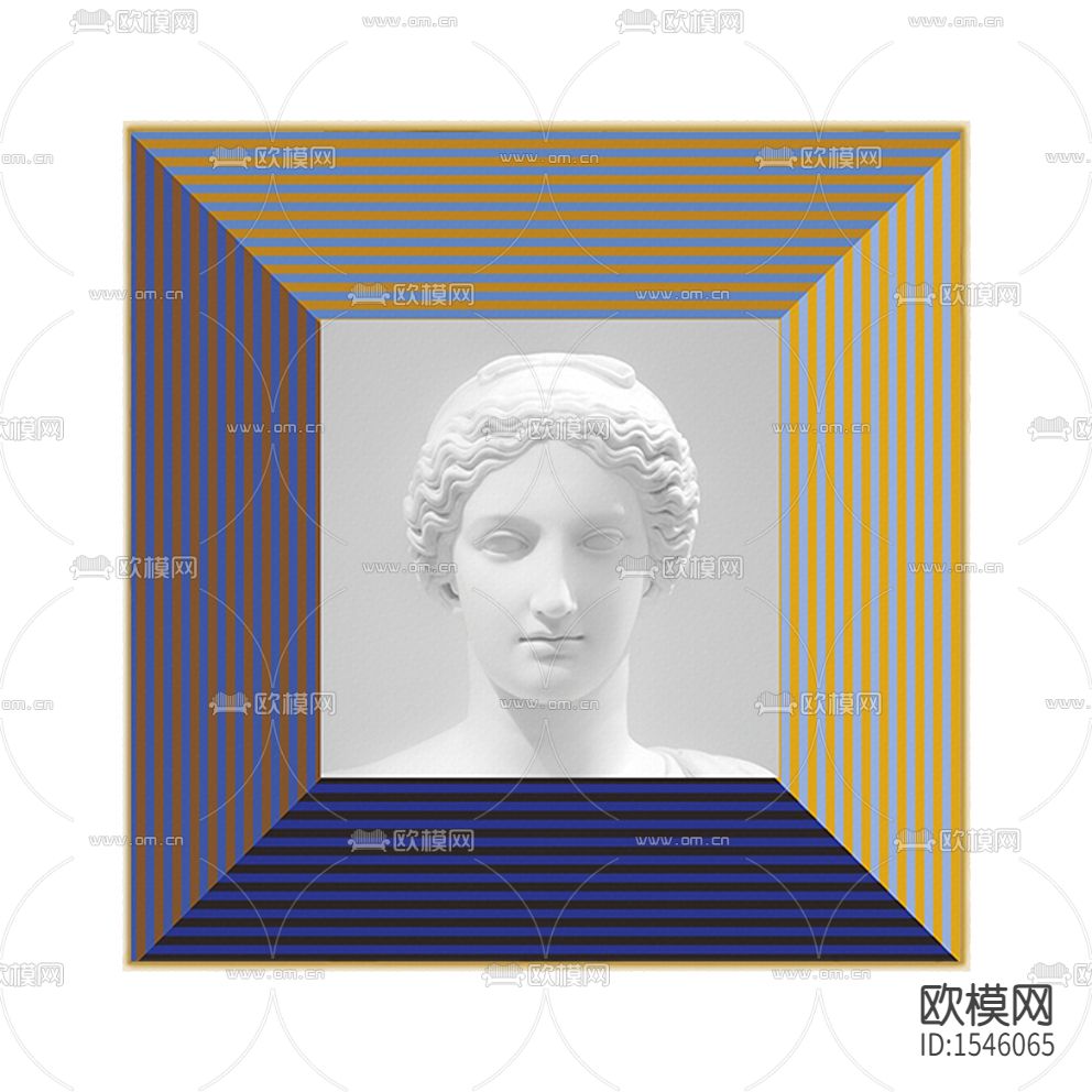 现代简约彩色条纹石膏头像装饰画下载