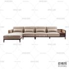 新中式轻奢实木布艺转角多人沙发