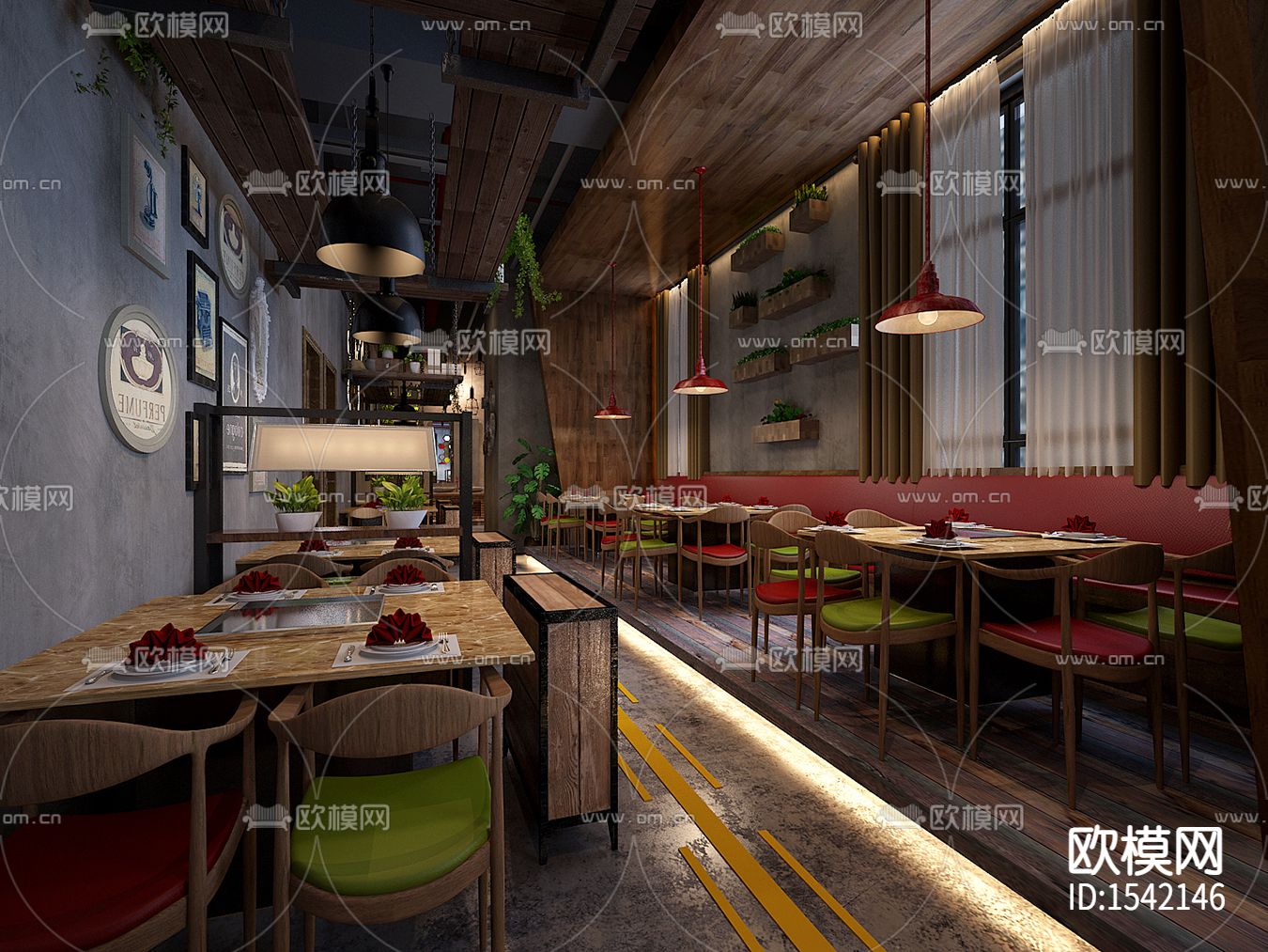 火锅店cad施工图下载（渲染图1）