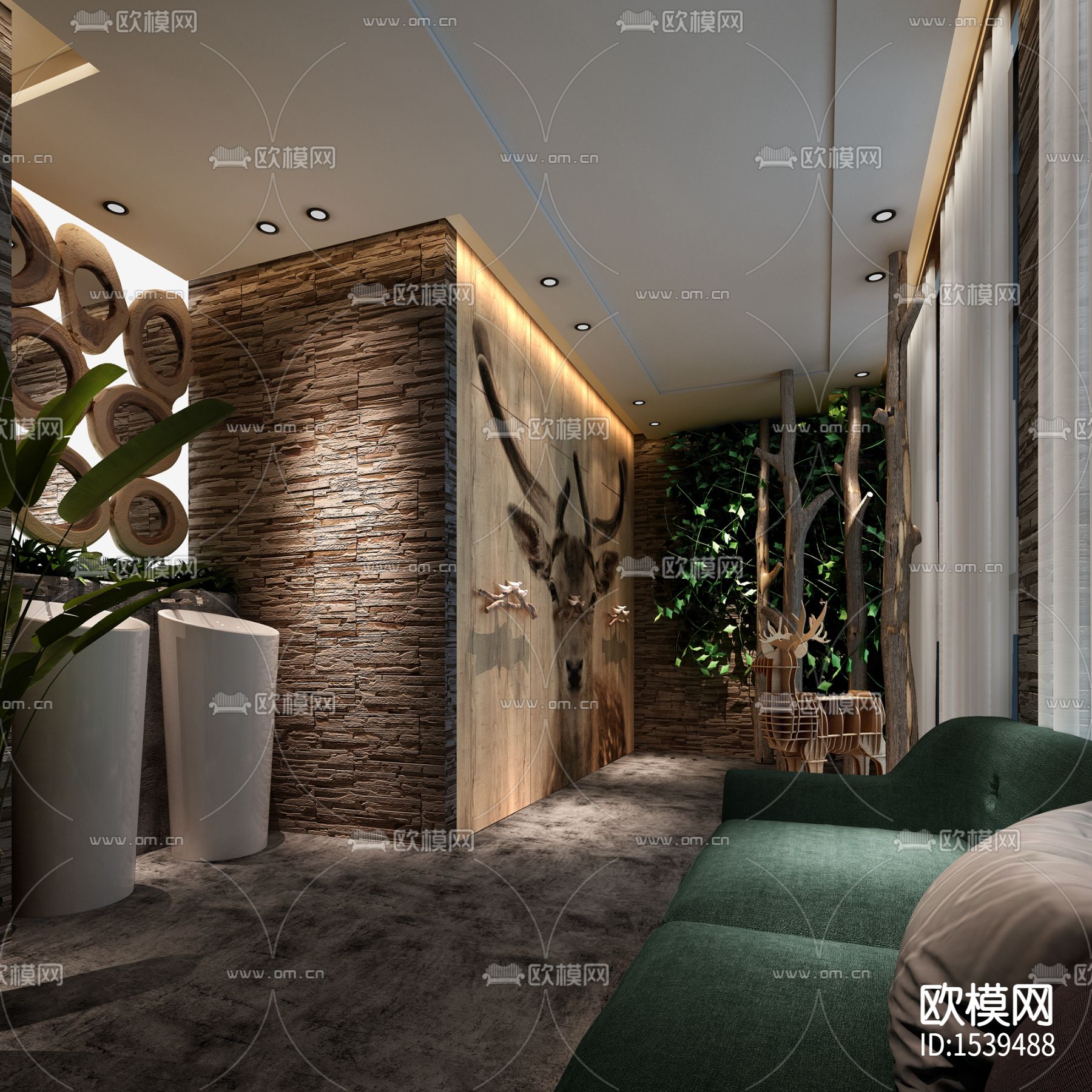 咖啡厅cad施工图下载（渲染图4）