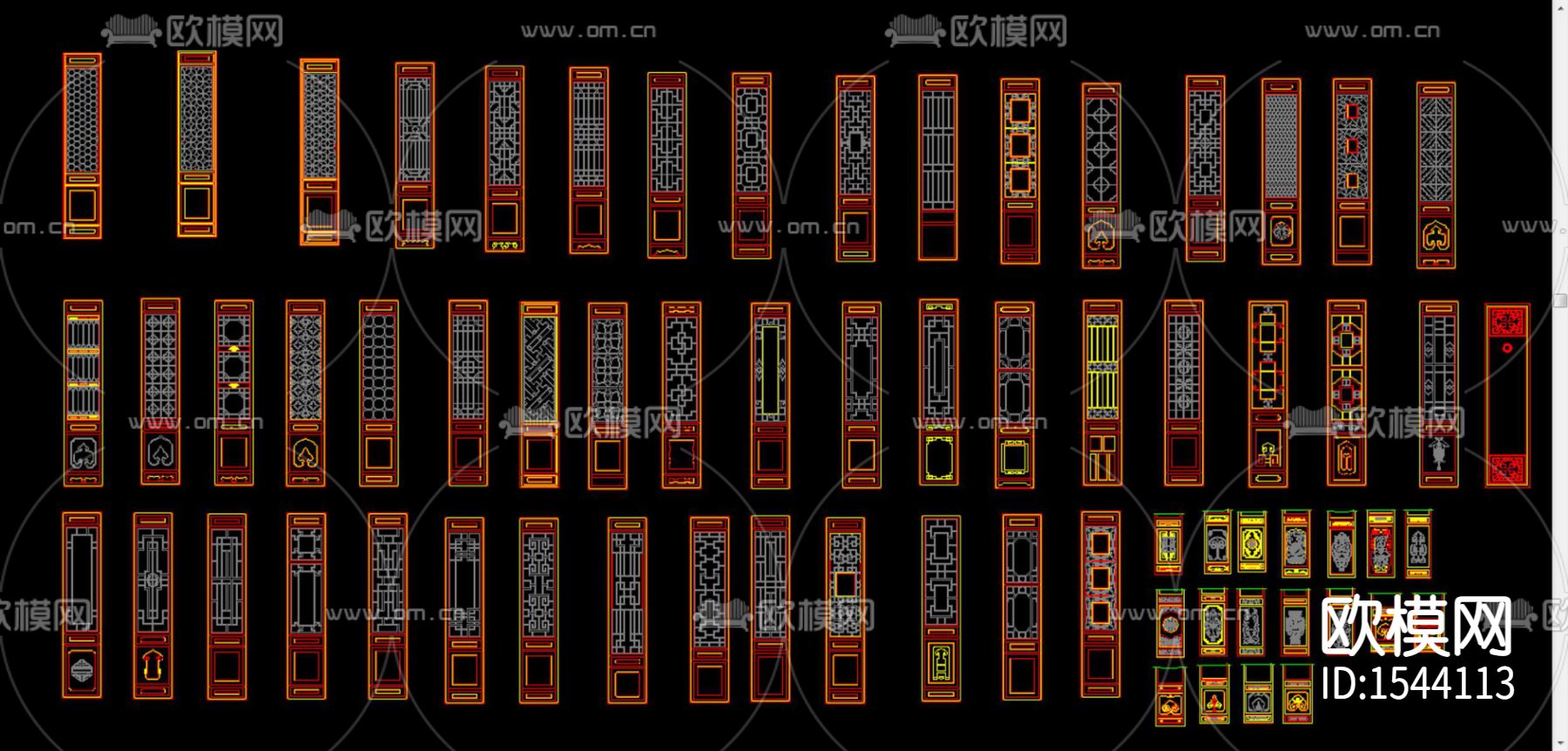 中式雕花屏风cad图库下载（渲染图1）