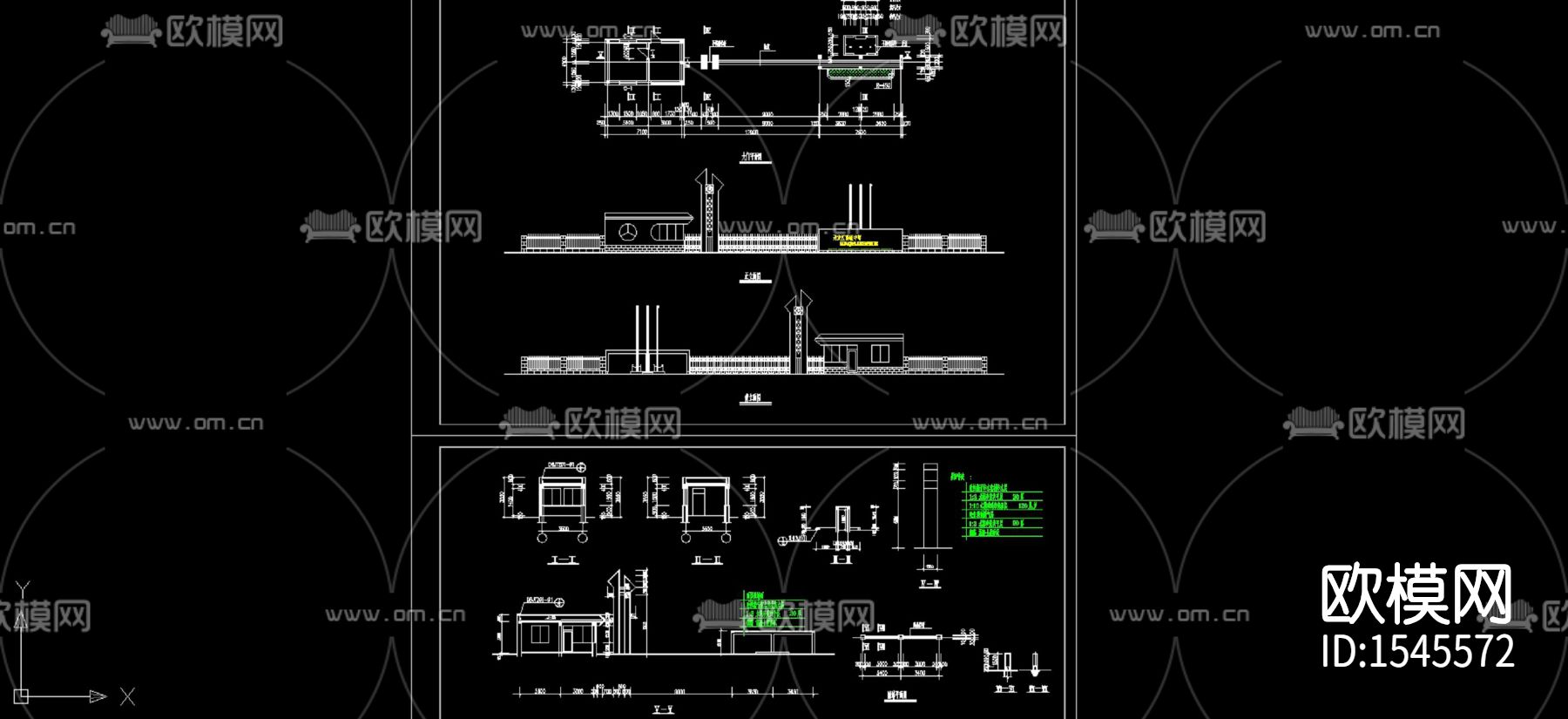 中学大门入口cad建筑图