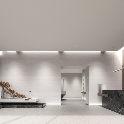  现代会所接待大堂su模型 