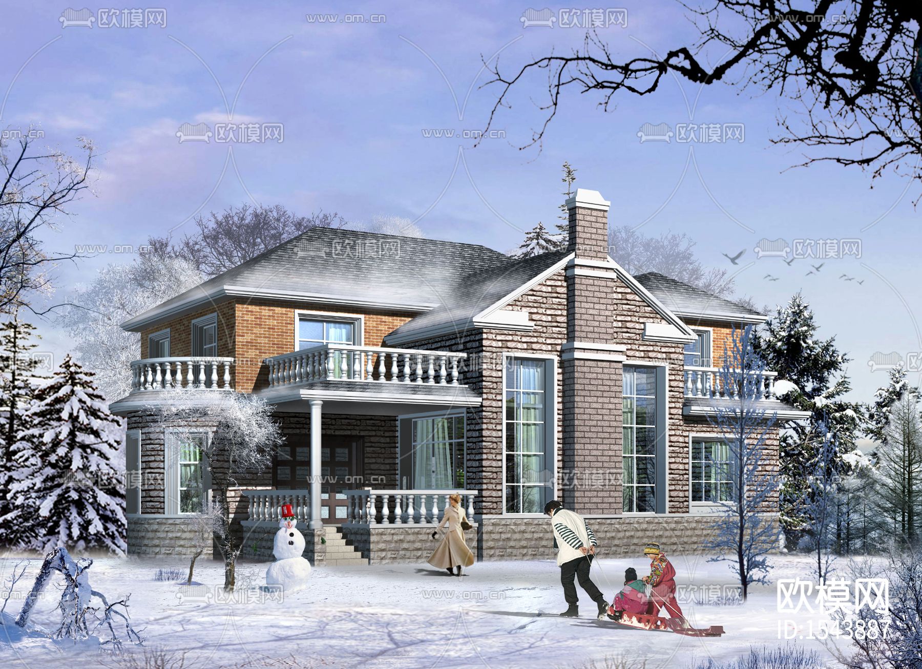 别墅建筑cad施工图下载（渲染图1）