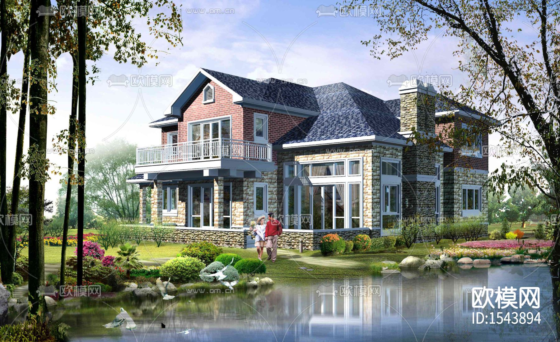 别墅建筑cad施工图下载（渲染图1）