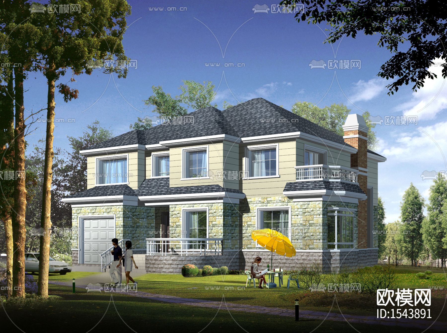 别墅建筑cad施工图下载（渲染图1）