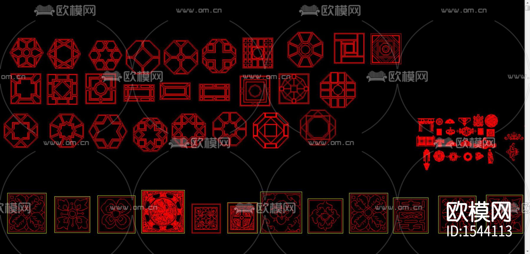 中式雕花屏风cad图库下载（渲染图2）