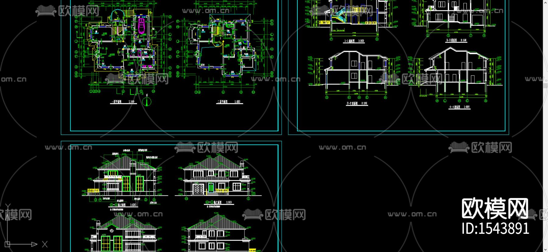 别墅建筑cad施工图下载（渲染图3）