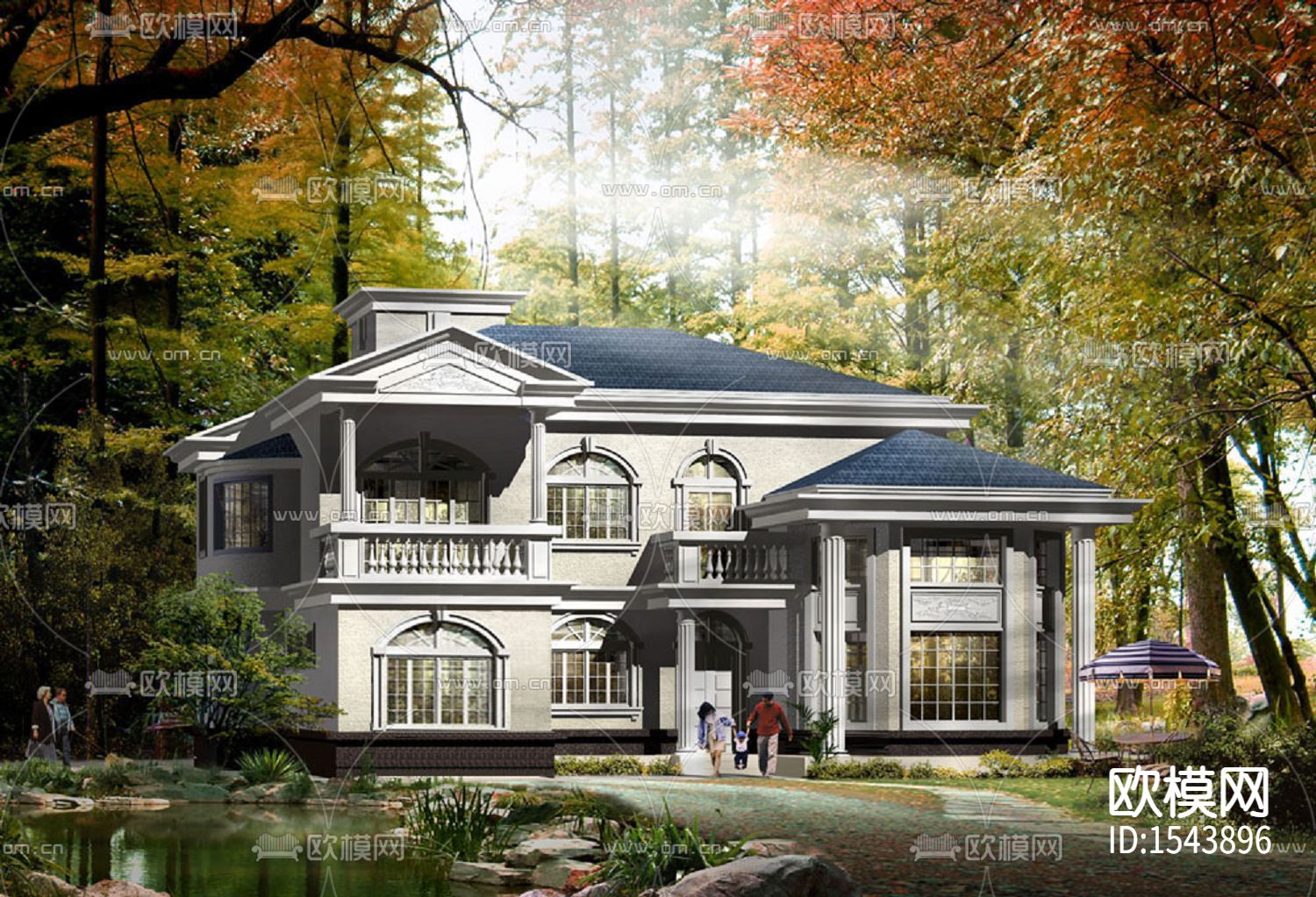 别墅建筑cad施工图下载（渲染图1）