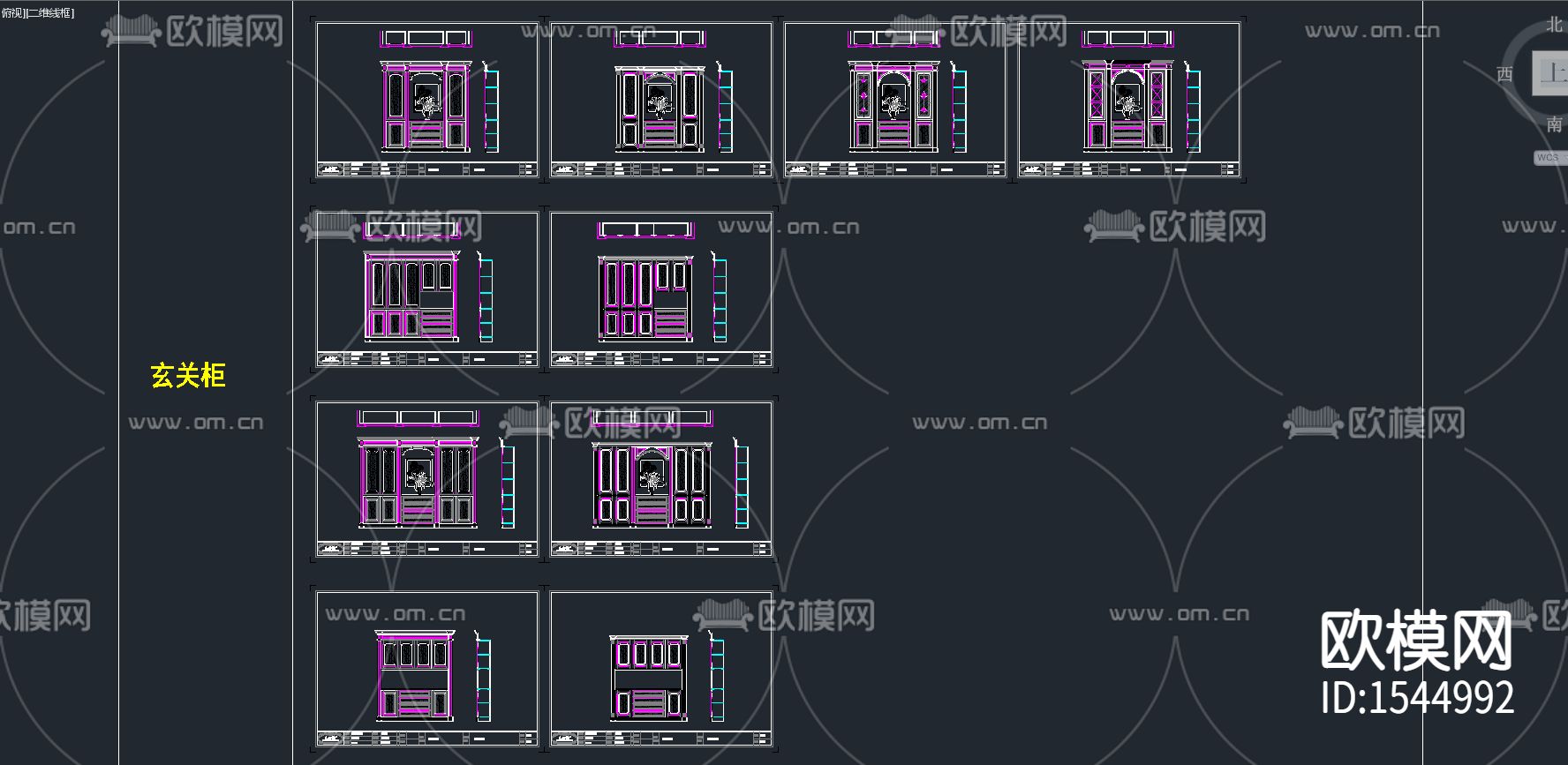 美式餐厅柜书柜cad图库下载（渲染图2）